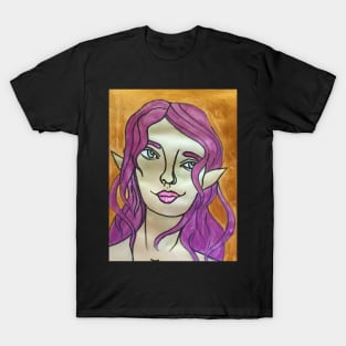 Elf With Purple Hair Mixed Media Illustration T-Shirt